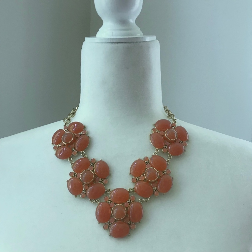 Vintage Talbots Gold Chain with Coral Flowers Statement Necklace